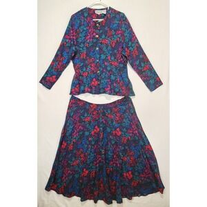 Andrea Gayle Women's Vintage Multicolor Floral Set Blouse/Skirt Size 16